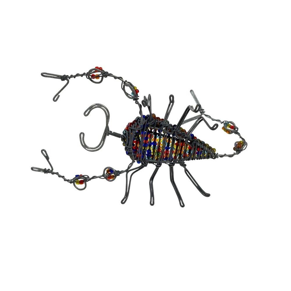 Handmade Scorpion Wire Glass Bead South Africa Multicolor Blue Red Artisan VTG - Picture 9 of 11